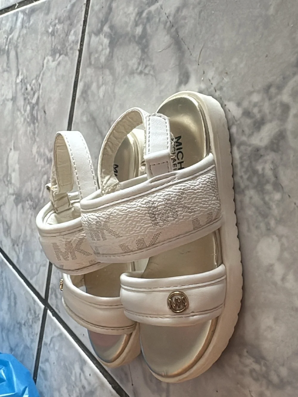 Michael Kors Kids White Sandals with Gold Footbed